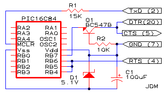 Schemat uproszczonego programatora układów Microchip