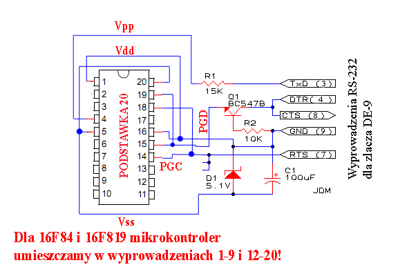Schemat uniwersalnego programatora do układów 16F84A, 16F819 i 16F677